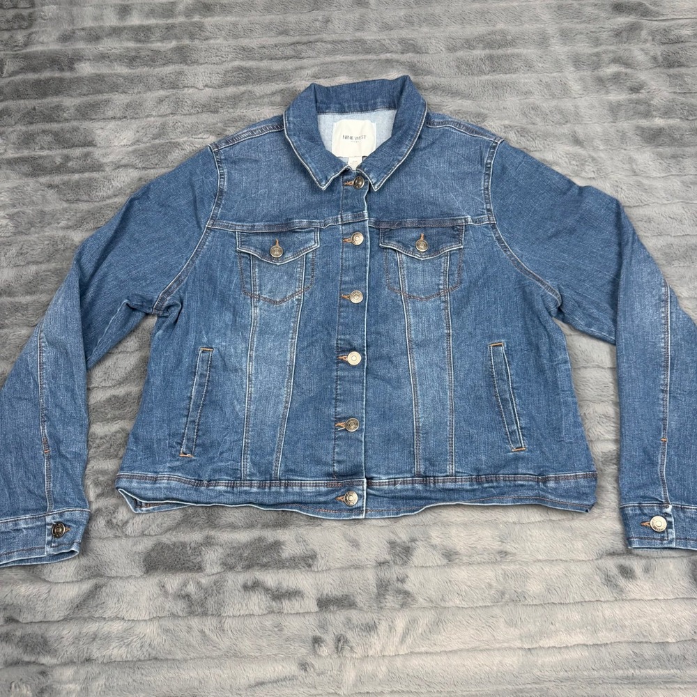 Nine West Jeans Womens XXL Blue Denim Trucker Jacket Stretch Medium Wash 13216